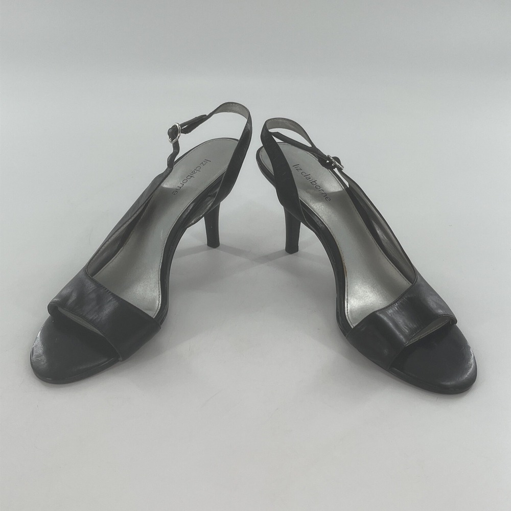 Liz Claiborne D'Orsay Slingback Pump Womens 8 M Black Open Toe Heel Legacy - Picture 8 of 16